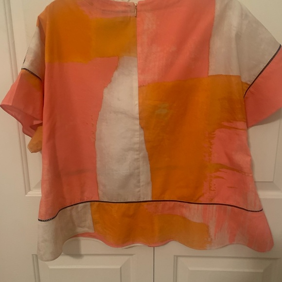 DonnaKaran top multicolor orange,pink, beige, black insert. Size L - Picture 2 of 8